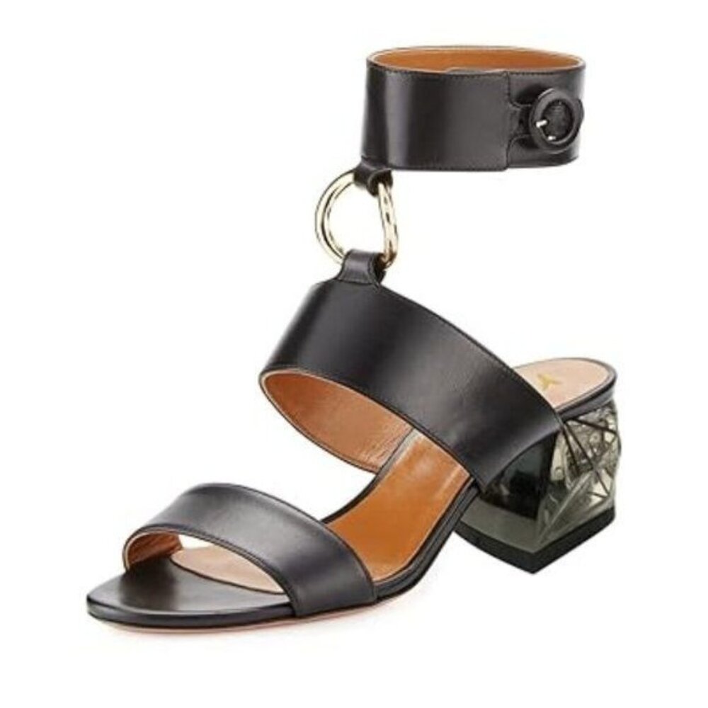 YDN Women Backless Ankle Strap Sandals Open Toe Crystal Chunky Low Heels Casual